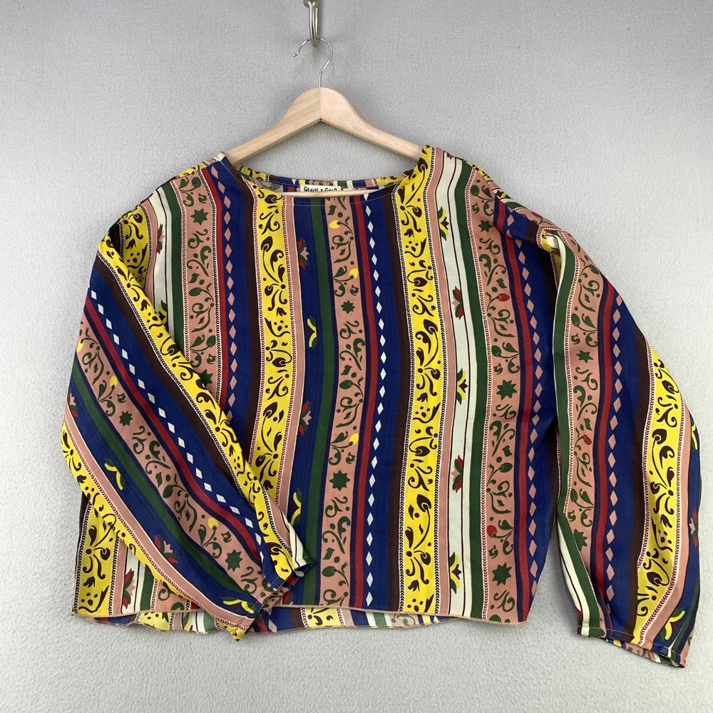 Gravel & Gold California Blouse Womens 1 Multicolor Silk Striped Floral Boho Top